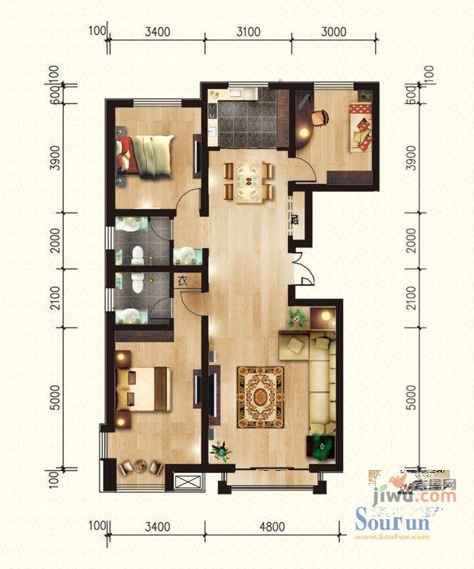 金宇名庭3室2厅2卫134㎡户型图