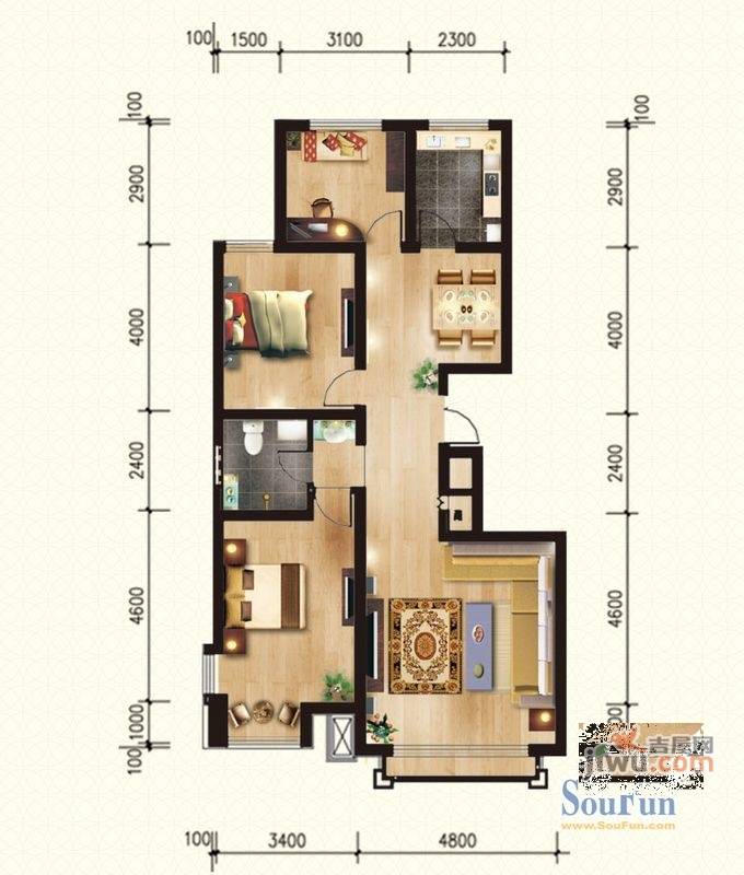 金宇名庭3室2厅1卫122㎡户型图