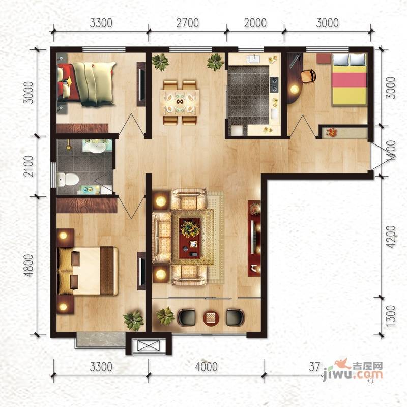 汇融常春藤3室2厅1卫113㎡户型图