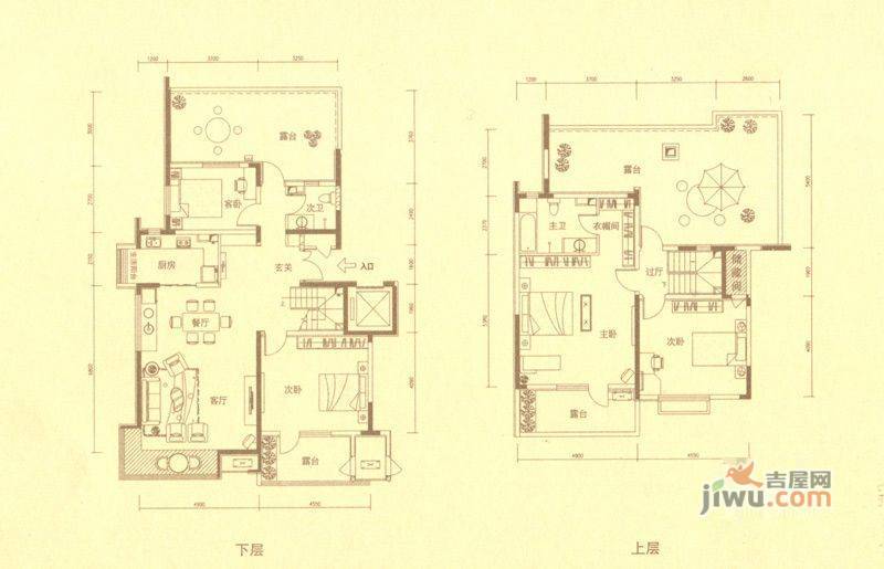 观湖一号4室3厅3卫户型图