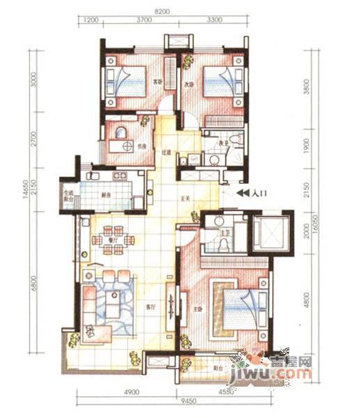 观湖一号4室3厅3卫户型图