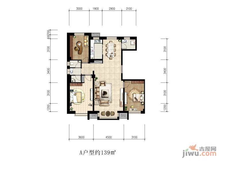 宁夏中房玺云台3室2厅1卫139㎡户型图