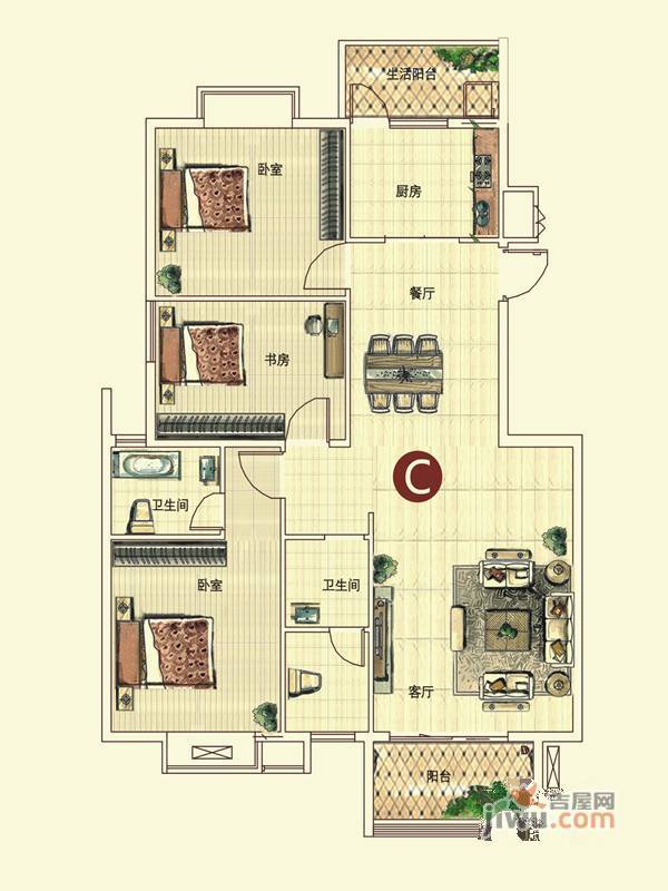 阳光豪庭3室2厅2卫119.5㎡户型图